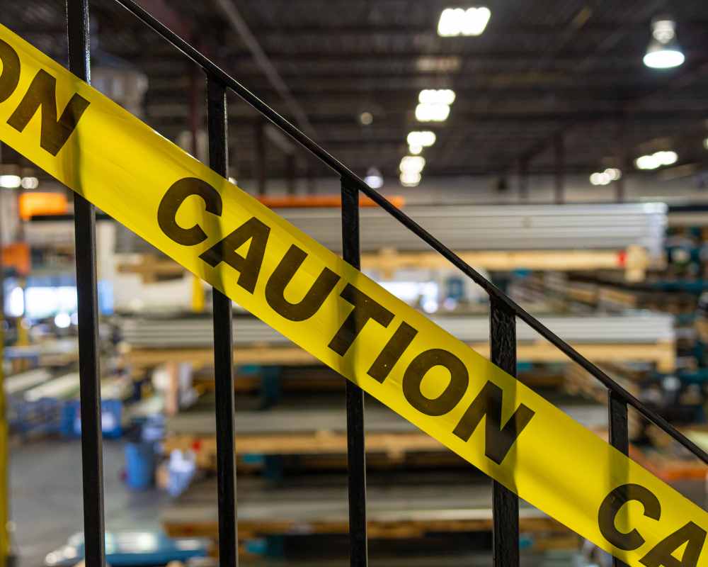 Image of caution tape in warehouse